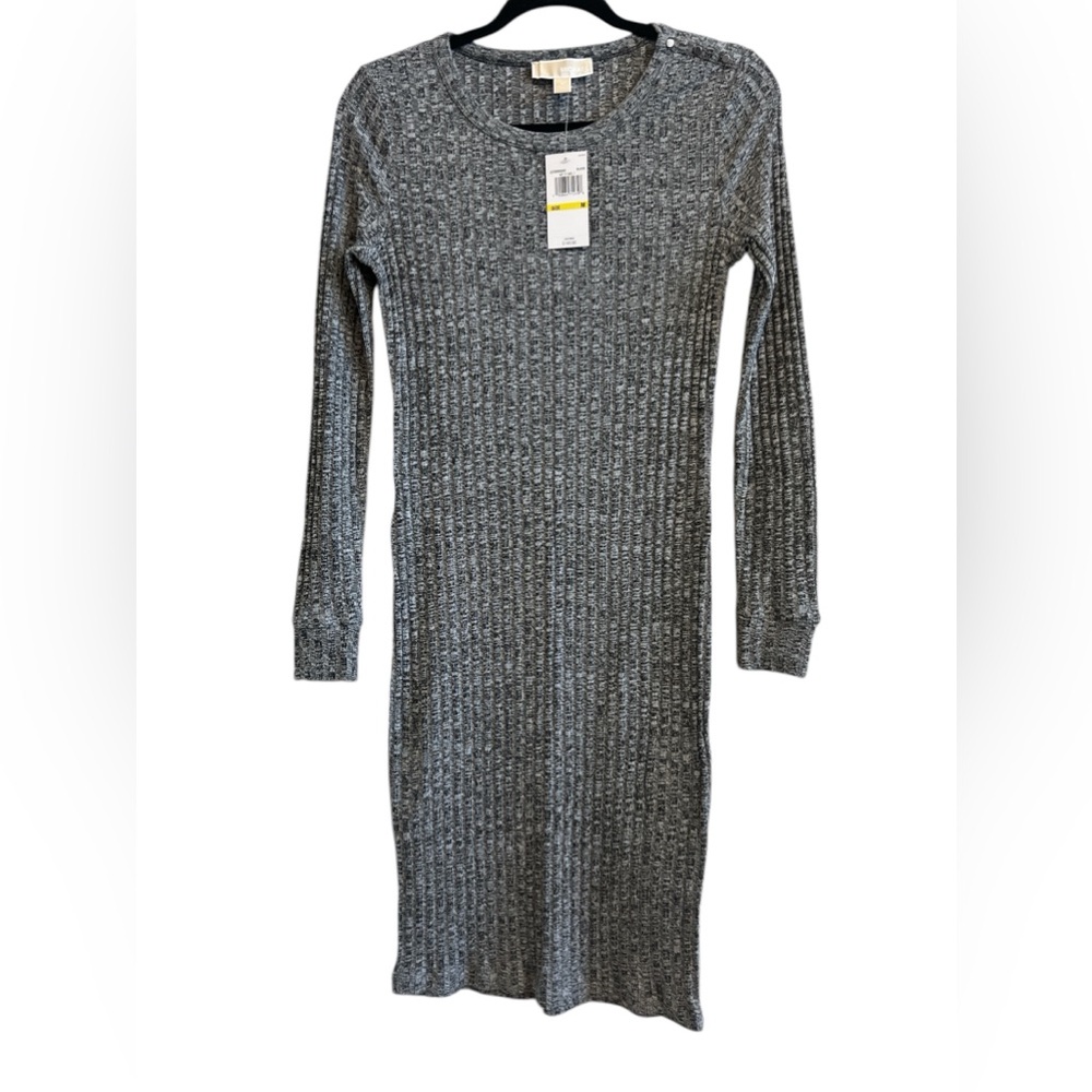 Michael Kors Dark Gray Ribbed Knit Sweater Dress Size Medium